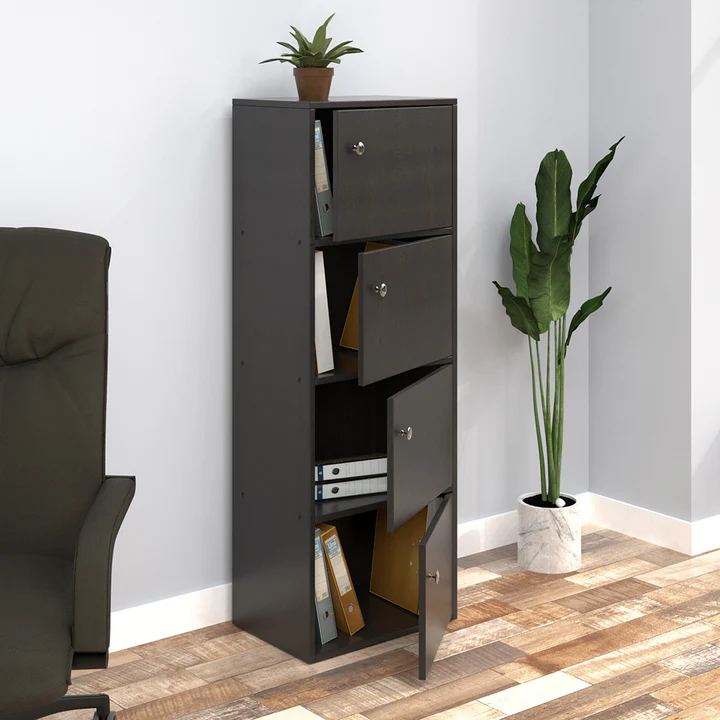 Wooden Bookcase with Doors - Modern Bookshelf Storage Cabinet, product view 1
