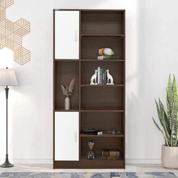 Wooden Bookshelf with Doors - Tall Storage Bookcase Cabinet, product view 1