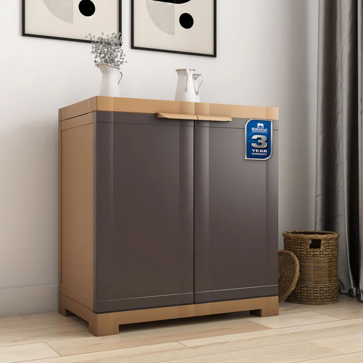 Freedom Mini Storage Cabinet - 2 Door Plastic Organizer (Brown & Beige), product view 1