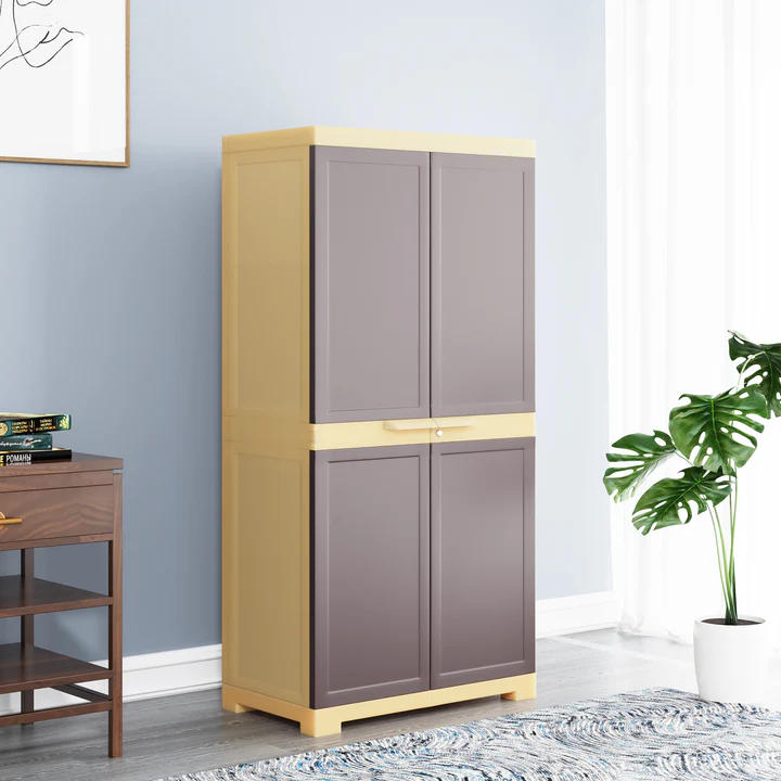 Freedom Multi-Purpose Plastic Cabinet - 4 Door Storage Wardrobe (Brown & Beige), product view 1