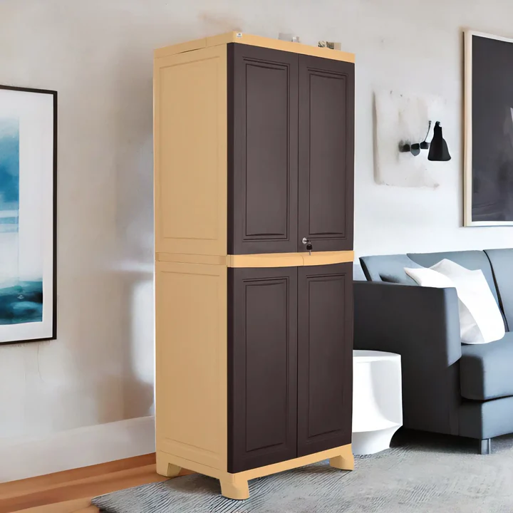 Freedom Multi-Purpose Plastic Wardrobe - 4 Door Storage Cabinet (Brown & Beige), product view 1