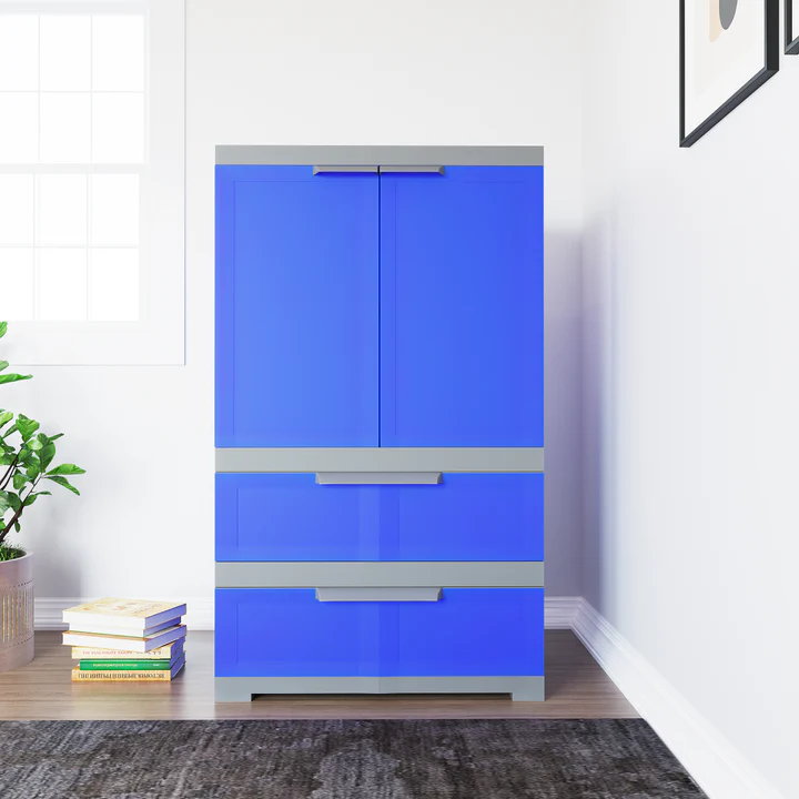 Freedom Plastic Cabinet with Drawers - 2 Door Storage Unit (Blue & Grey), product view 1