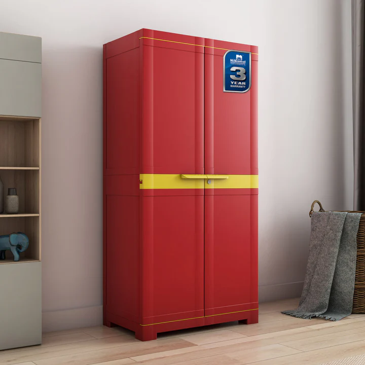Modern 4 Door Storage Cabinet (Red & Yellow Finish), product view 1