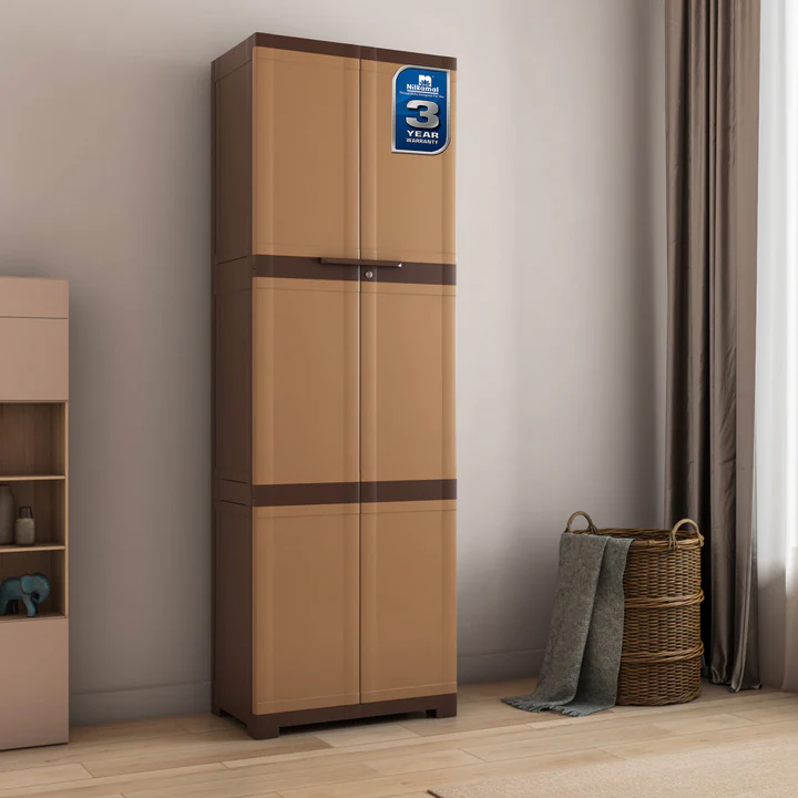 Slim 4 Door Storage Cabinet (Beige & Brown Finish), product view 1
