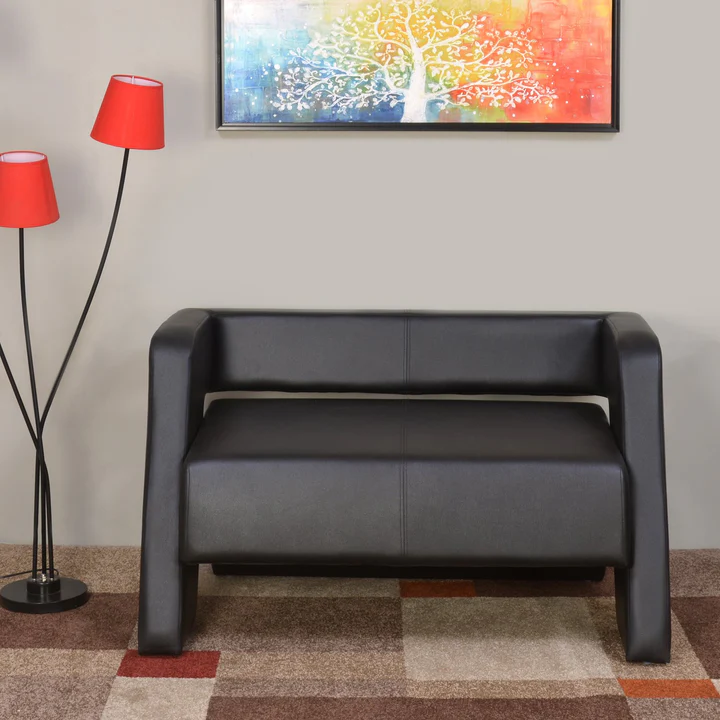2 Seater Sofa - Black Leatherette Designer Sofa, product view 1