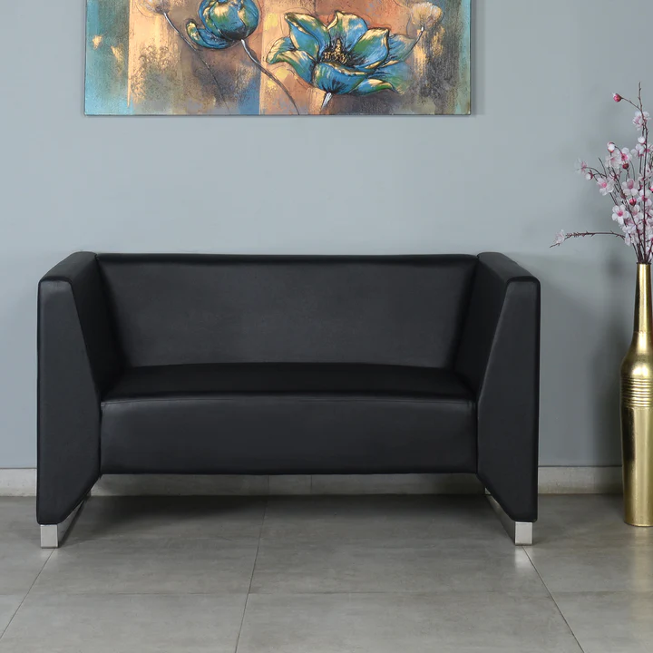 2 Seater Sofa - Black Leatherette Modern Sofa, product view 1