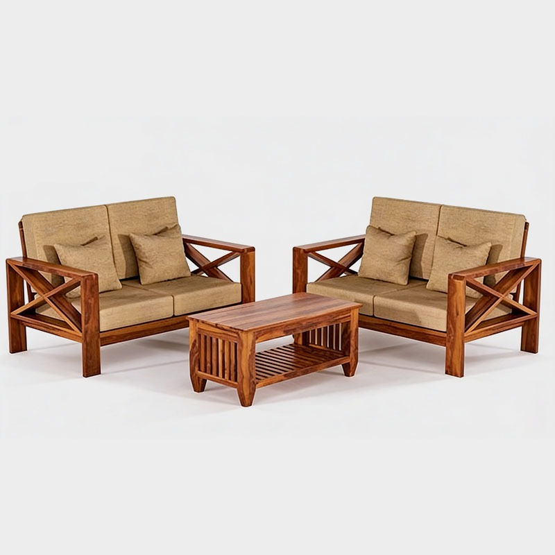 Modern Wooden Sofa Set with Center Table, product view 1