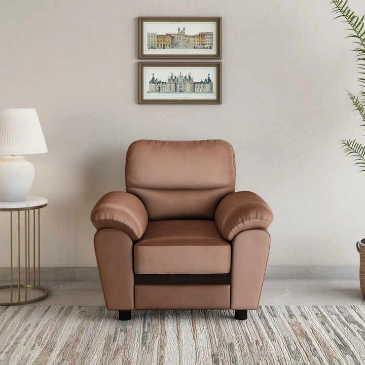 Single Seater Sofa - Classic Leatherette Armchair (Brown), product view 1