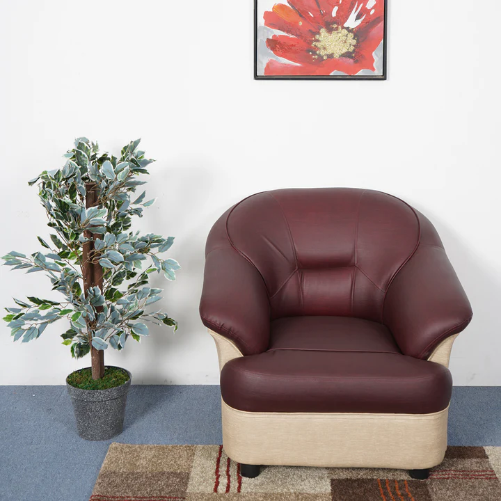 Single Seater Sofa - Maroon & Beige Leatherette Designer Armchair, product view 1