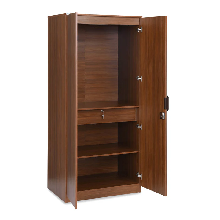 2 Door Wooden Wardrobe - Compact Bedroom Almirah with Lock, product view 2