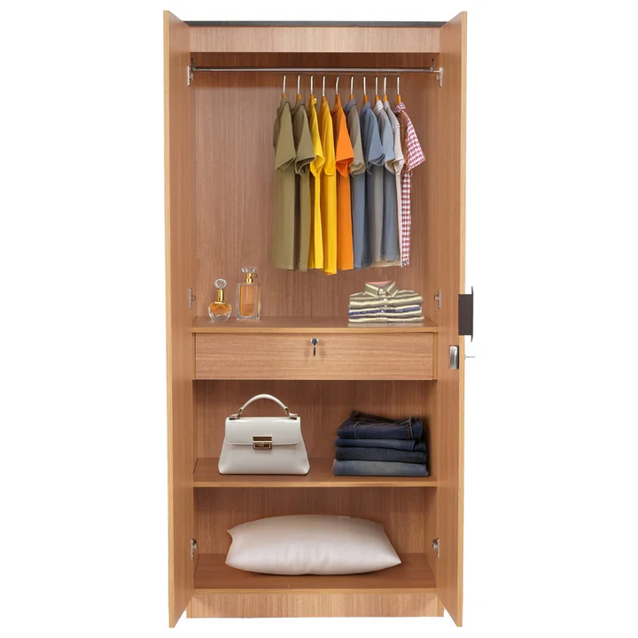 2 Door Wooden Wardrobe - Minimal Bedroom Storage Almirah, product view 2