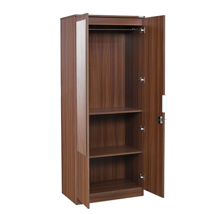 2 Door Wooden Wardrobe with Mirror - Compact Bedroom Almirah, product view 2