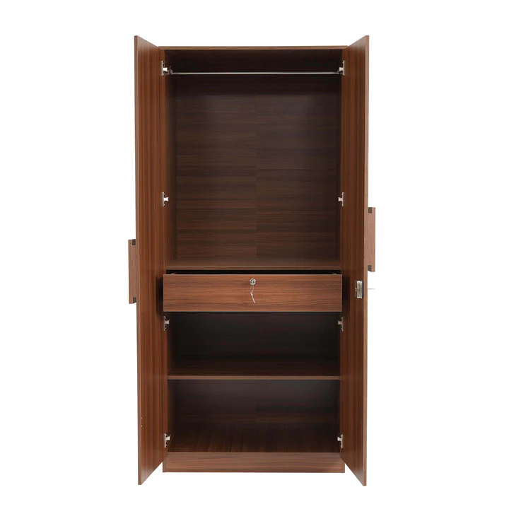 2 Door Wooden Wardrobe with Mirror - Compact Bedroom Almirah, product view 2