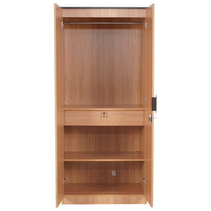 2 Door Wooden Wardrobe with Mirror - Compact Bedroom Almirah, product view 2