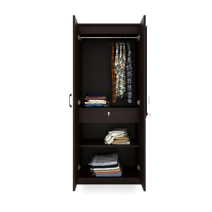 2 Door Wooden Wardrobe with Mirror & Drawer - Compact Bedroom Almirah, product view 2