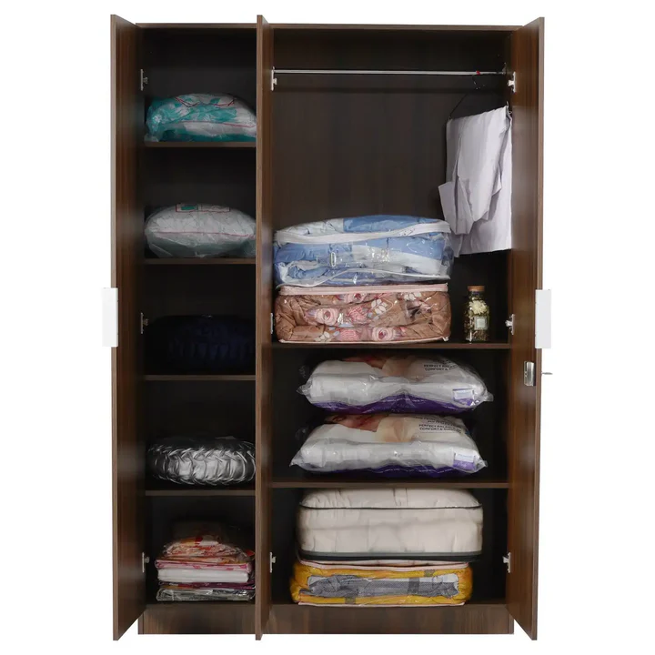 3 Door Wooden Wardrobe - Compact Bedroom Storage Almirah, product view 2
