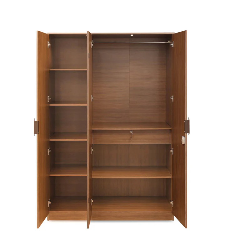 3 Door Wooden Wardrobe with Mirror - Modern Bedroom Almirah, product view 2