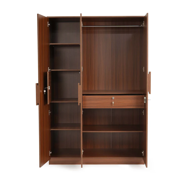 3 Door Wooden Wardrobe with Mirror - Premium Bedroom Almirah, product view 2