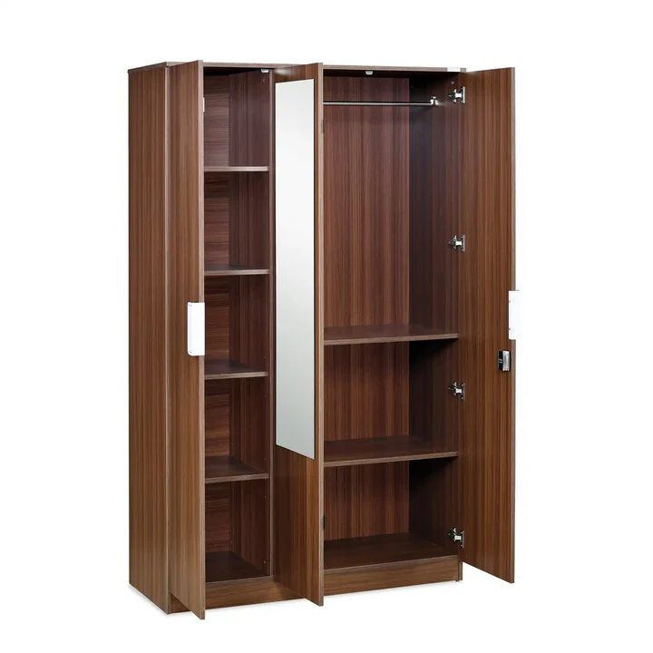 3 Door Wooden Wardrobe with Mirror - Spacious Bedroom Almirah, product view 2