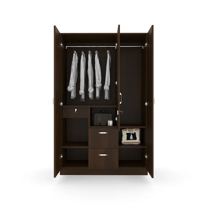 3 Door Wooden Wardrobe with Mirror & Drawers - Premium Bedroom Almirah, product view 2