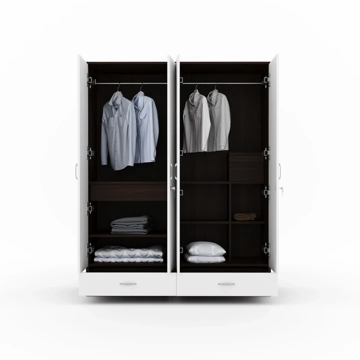 4 Door Wardrobe with Mirror - Modern Wooden Bedroom Almirah, product view 2