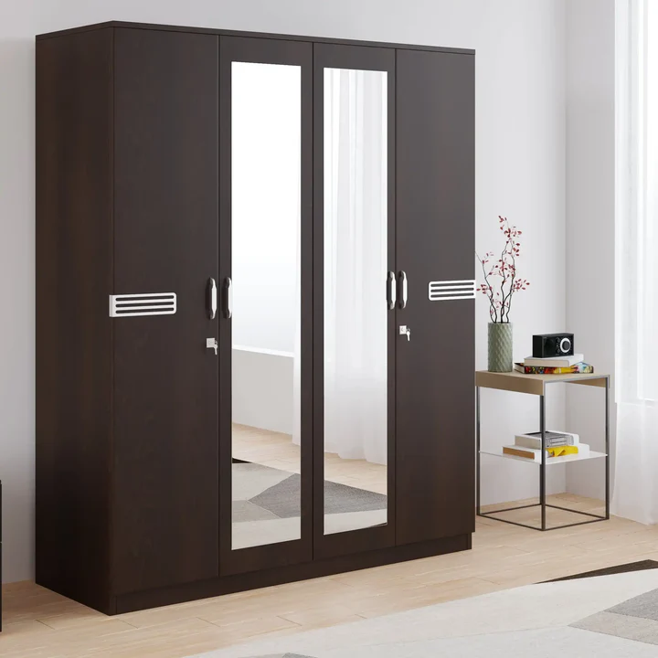 4 Door Wooden Wardrobe with Dual Mirror - Premium Bedroom Almirah, product view 1