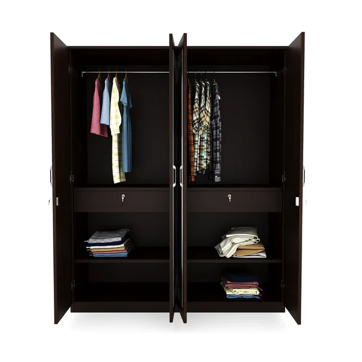 4 Door Wooden Wardrobe with Dual Mirror - Premium Bedroom Almirah, product view 2