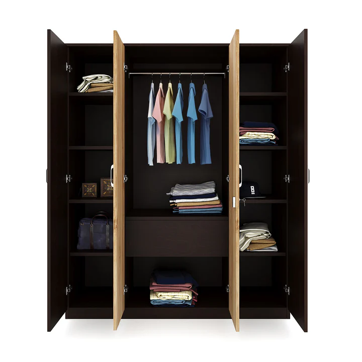 4 Door Wooden Wardrobe with Dual Mirror - Premium Storage Almirah, product view 3