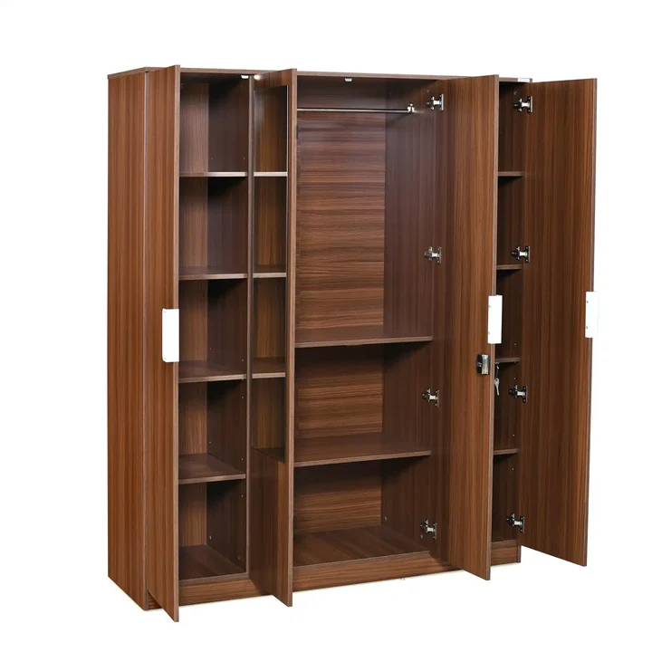 4 Door Wooden Wardrobe with Mirror - Large Bedroom Almirah, product view 2