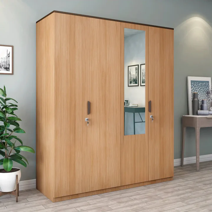 4 Door Wooden Wardrobe with Mirror - Modern Bedroom Almirah, product view 1