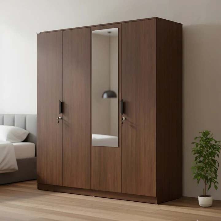 4 Door Wooden Wardrobe with Mirror - Spacious Bedroom Almirah, product view 1