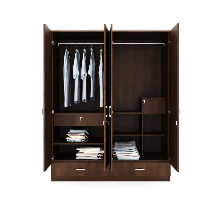 4 Door Wooden Wardrobe with Mirror & Drawer Storage, product view 2