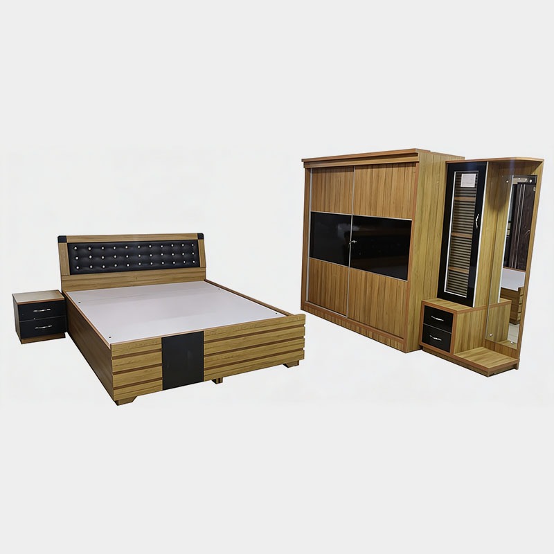 Modern Wooden Bedroom Set with Sliding Wardrobe & Dressing Unit, product view 1