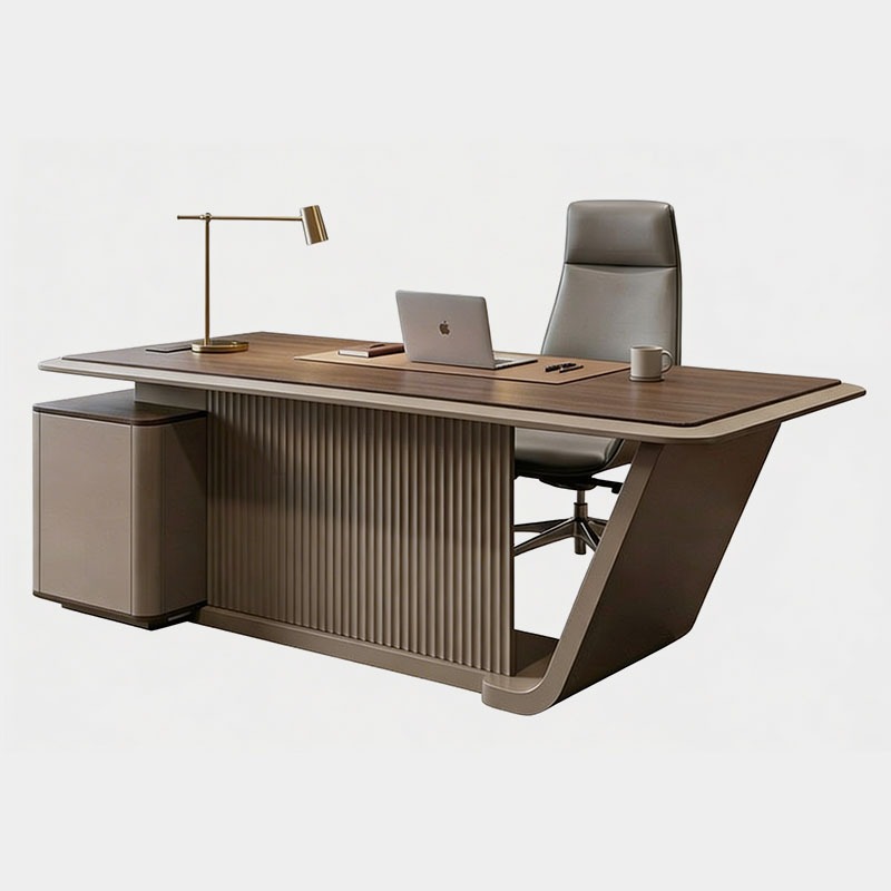 Premium Executive Office Table with Designer Panel & Side Cabinet, product view 1