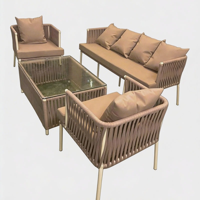 Luxury Outdoor Sofa Set with Glass Center Table, product view 1