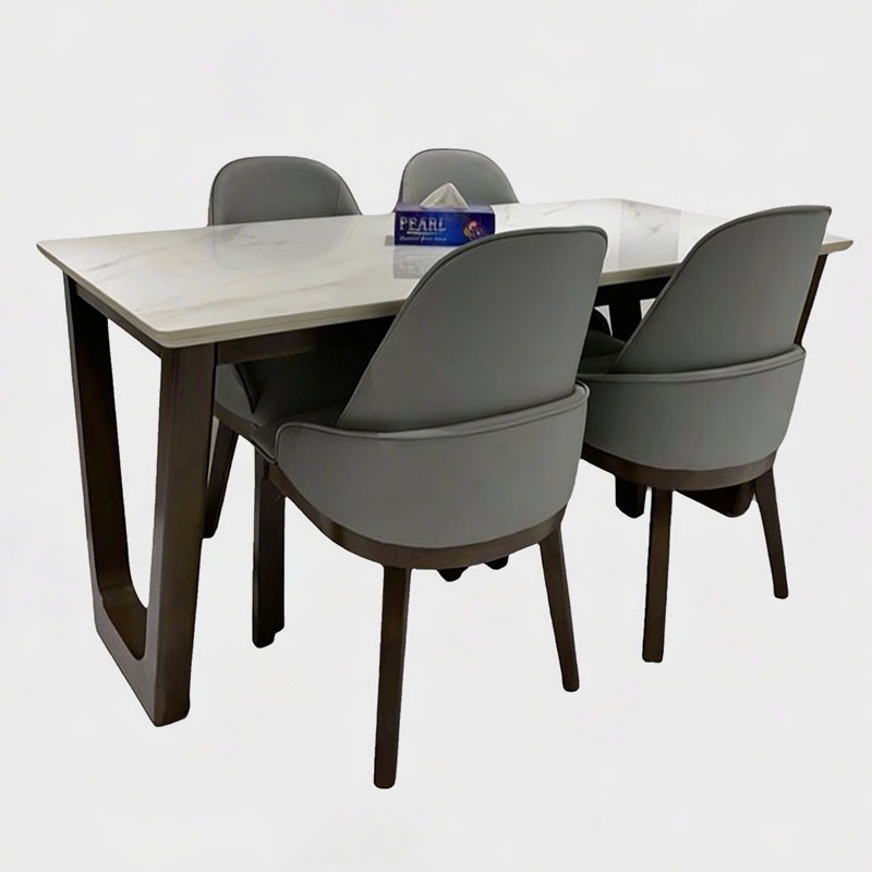 Modern 4 Seater Dining Table Set with Upholstered Chairs, product view 1
